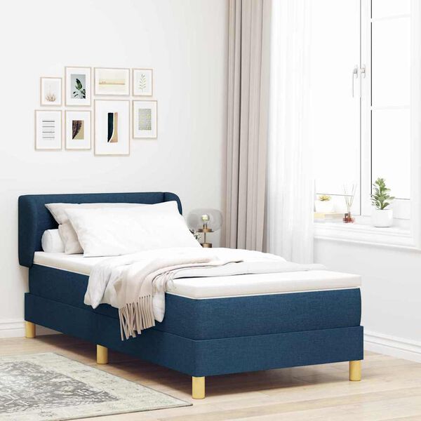 vidaXL Boxspringbett mit Matratze mit Kopfteil Blau 80 x 200 cm Stoff