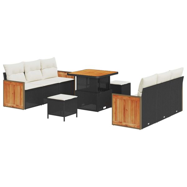 vidaXL Gartensofa-set mit Kissen 9 pcs Schwarz und Creme