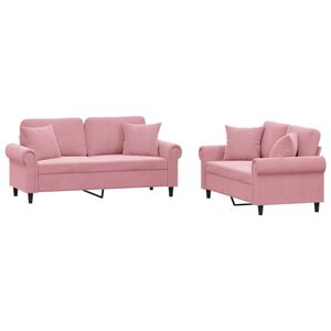 vidaXL 2-tlg. Sofagarnitur mit Kissen Rosa Samt