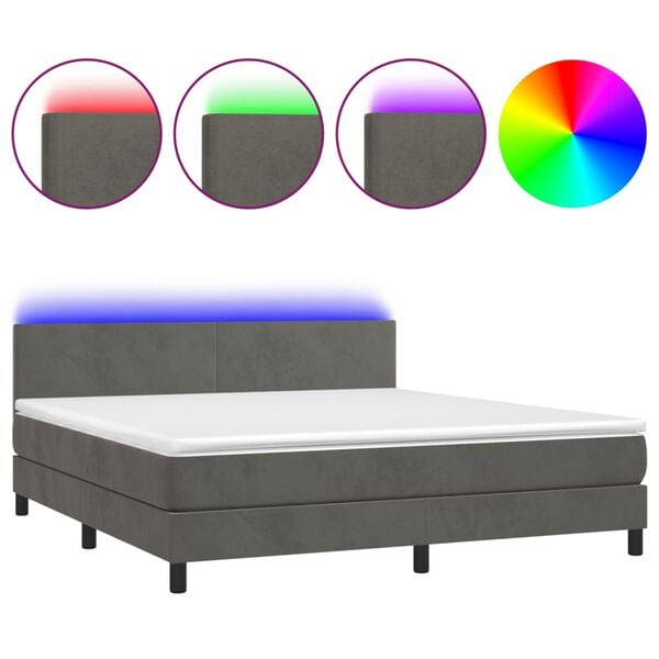 vidaXL Boxspringbett mit Matratze & LED Dunkelgrau 180x200 cm Samt