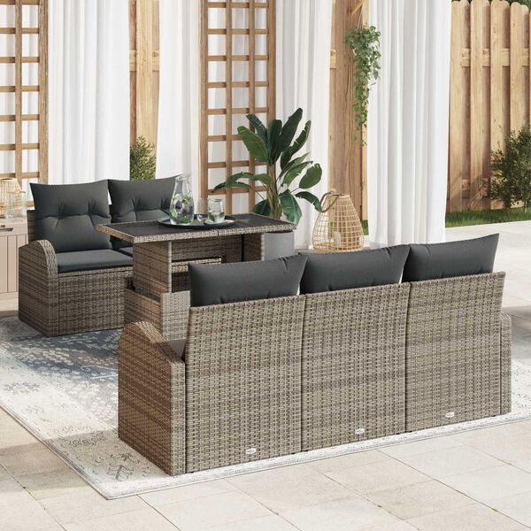 vidaXL Gartensofa-set mit Kissen mit Kissen 6 pcs Grau Poly Rattan