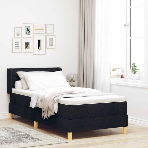 vidaXL Boxspringbett mit Matratze Schwarz 190 x 90 cm Polyester