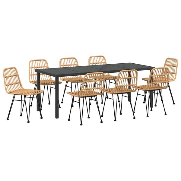 vidaXL Garten Essgruppe 9 pcs Braun Pulverbeschichteter Stahl