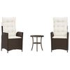 vidaXL 3-tlg. Bistro-Set mit Kissen Braun Poly Rattan