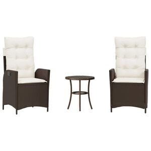 vidaXL 3-tlg. Bistro-Set mit Kissen Braun Poly Rattan