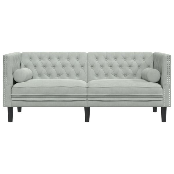 vidaXL Chesterfield-Sofa mit Nackenrollen 2-Sitzer Hellgrau Samt