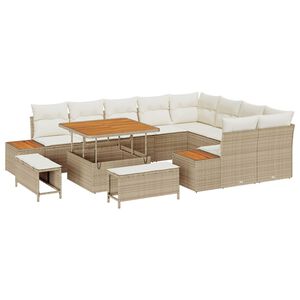 vidaXL Gartensofa-set mit Kissen mit Speicher 12 pcs Beige Poly Rattan