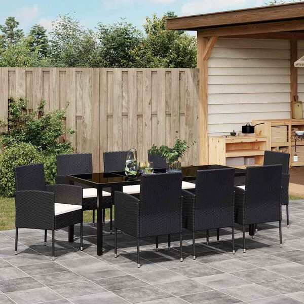 vidaXL Garten Essgruppe mit Kissen 9 pcs Schwarz Poly-Rattan