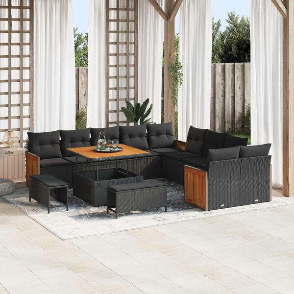 vidaXL Garten-Sofa-Set mit Kissen 13 pcs Schwarz