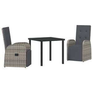 vidaXL Garten Essgruppe mit Kissen 3 pcs Grau Poly-Rattan