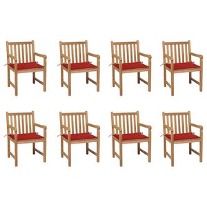 vidaXL Gartenst&uuml;hle 8 Stk. mit Roten Kissen Massivholz Teak
