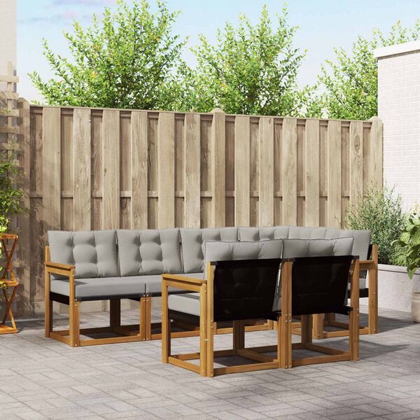 vidaXL Outdoor-Sofagarnitur mit Kissen 7 pcs Nat&uuml;rlich und Hellgrau