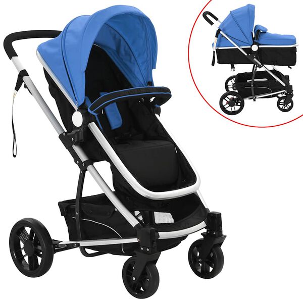 vidaXL 2-in-1 Buggy/Kinderwagen Aluminium Blau und Schwarz