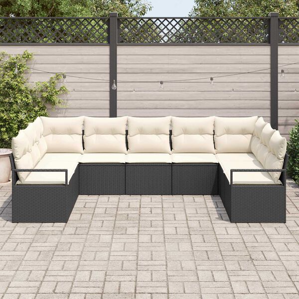 vidaXL Gartensofa-set mit Kissen 9 pcs Schwarz und Wei&szlig; Poly-Rattan