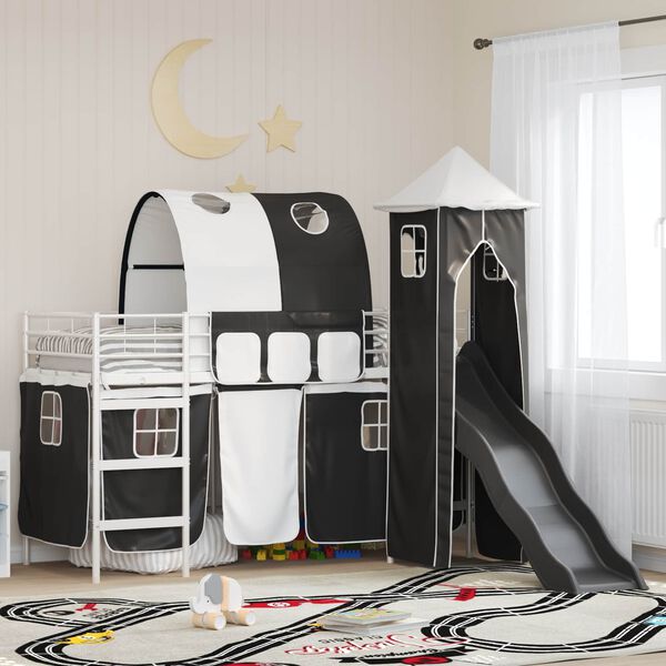 vidaXL Kinderloftbett Wei&szlig; und Schwarz 99,5 x 190 cm Metall