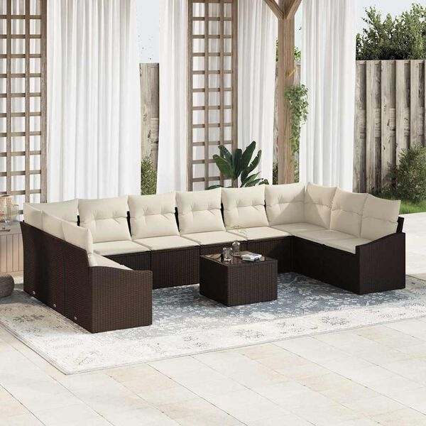 vidaXL Sofa Set mit Kissen 11 pcs Braun Poly Rattan