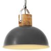 vidaXL H&auml;ngelampe Industriestil Grau Rund 42cm E27 Mango Massivholz