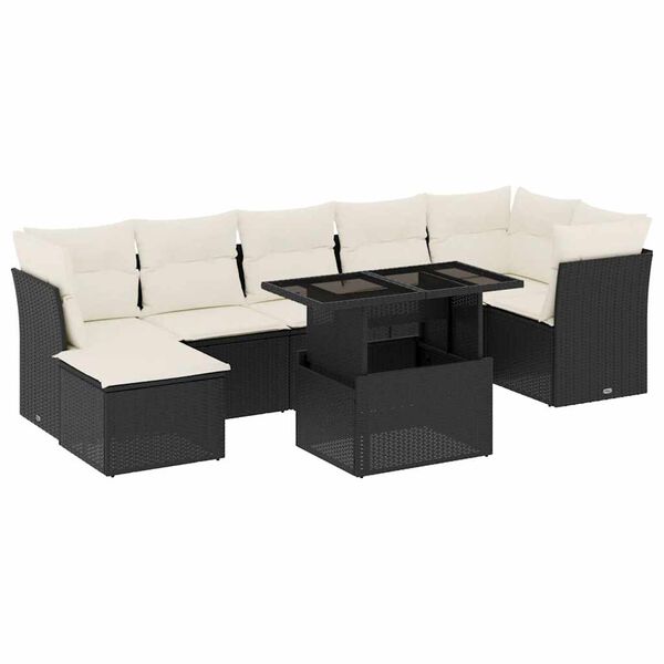vidaXL 8-tlg. Garten-Sofagarnitur mit Kissen Schwarz Poly Rattan