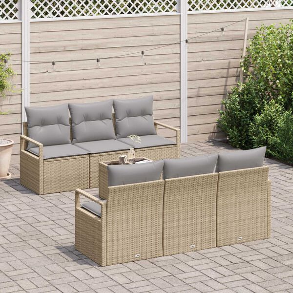 vidaXL Sofa Set 7 pcs Beige und Grau Poly-Rattan