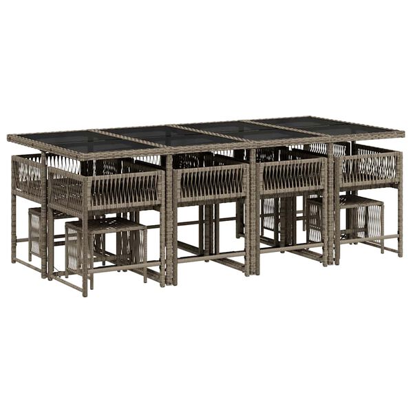 vidaXL 13-tlg. Garten-Essgruppe mit Kissen Grau Poly Rattan