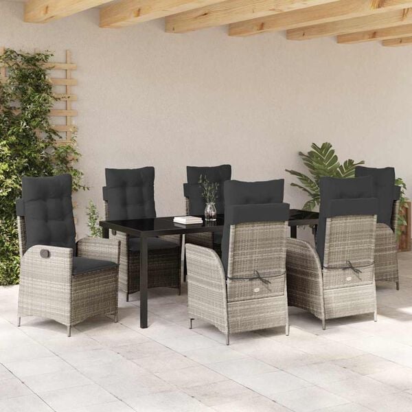 vidaXL Garten Essgruppe mit Kissen 7 pcs Hellgrau Poly-Rattan