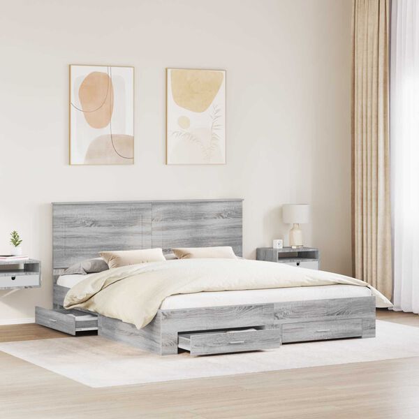 vidaXL Bettrahmen Graues Sonoma 200 x 200 cm Holzwerkstoff