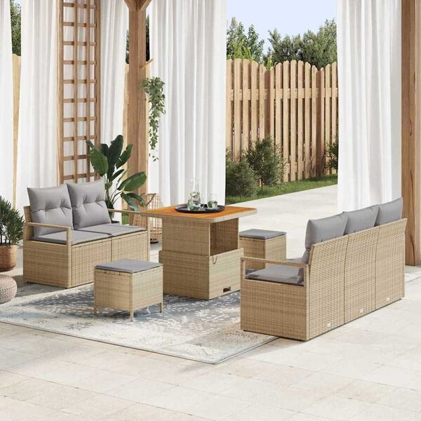 vidaXL Garten-Sofa-Set mit Kissen mit Kissen 8 pcs Beige und Hellgrau