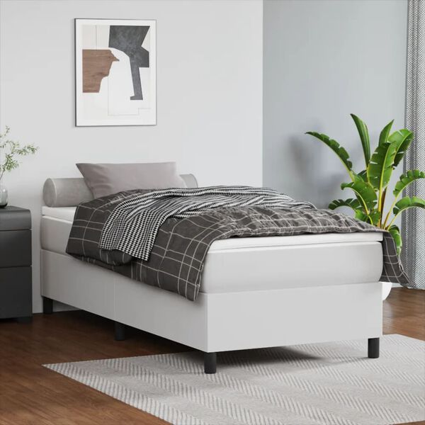 vidaXL Boxspringbett mit Matratze Wei&szlig; 90x190 cm Kunstleder