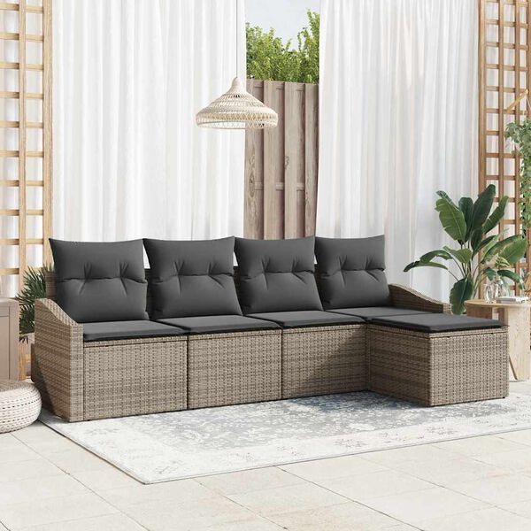 vidaXL Sofa Set mit Kissen 5 pcs Grau Poly Rattan