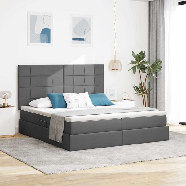 vidaXL Bett mit LED-Lichtleisten Dunkelgrau 200 x 200 cm Stoff