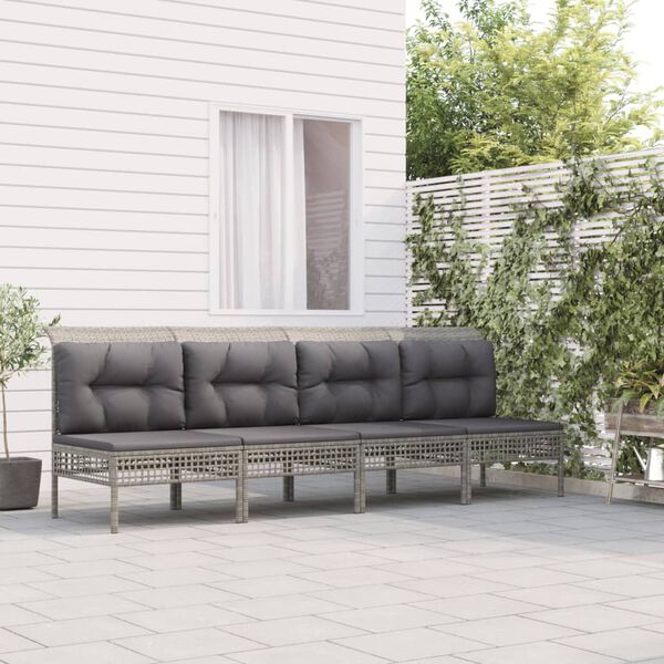 vidaXL 4-tlg. Garten-Lounge-Set mit Kissen Grau Poly Rattan