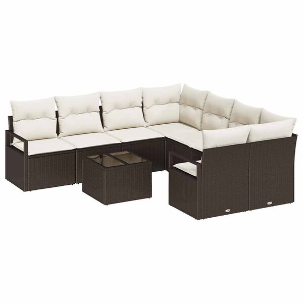 vidaXL Sofa Set mit Kissen 9 pcs Braun und Creme Poly-Rattan