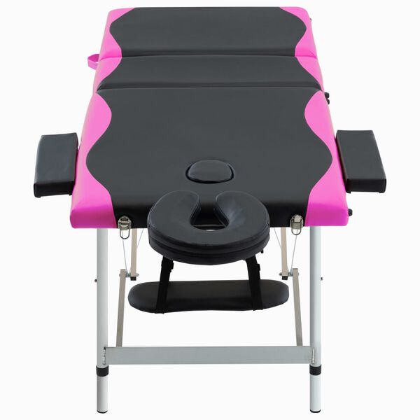 vidaXL Massageliege Klappbar 3-Zonen Aluminiumgestell Schwarz und Rosa