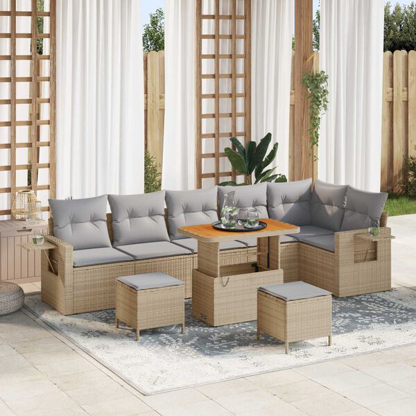 vidaXL Garten-Sofa-Set 9 pcs Beige Poly-Rattan