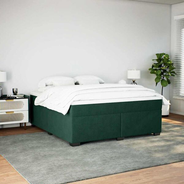 vidaXL Boxspringbett mit Matratze Dunkelgr&uuml;n 180x200 cm Samt