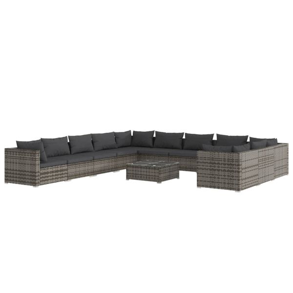 vidaXL 12-tlg. Garten-Lounge-Set mit Kissen Poly Rattan Grau