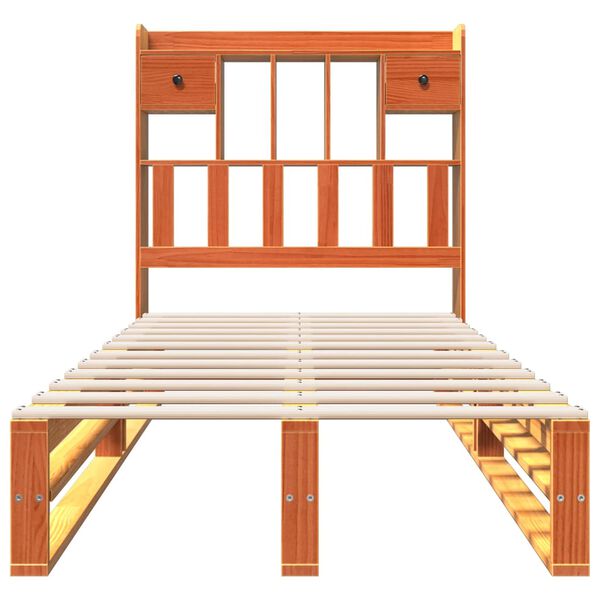 vidaXL Massivholzbett mit Regal ohne Matratze Wachsbraun 75x190 cm