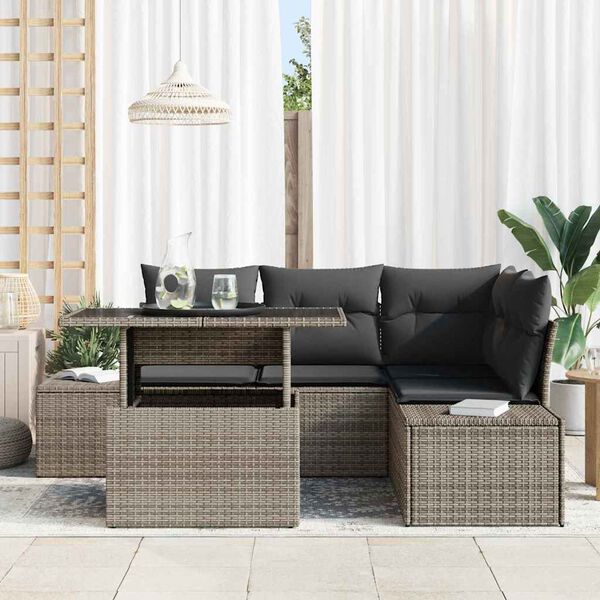 vidaXL Gartensofa-set mit Kissen mit Speicher 5 pcs Grau Poly-Rattan