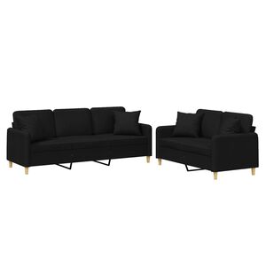 vidaXL 2-tlg. Sofagarnitur mit Kissen Schwarz Stoff