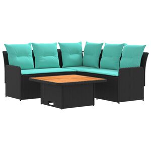 vidaXL M&ouml;belsets mit Kissen 4 pcs Schwarz und T&uuml;rkis PE-Rattan