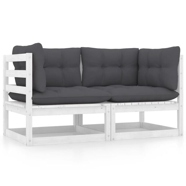 vidaXL Gartensofa 2-Sitzer mit Kissen Kiefer Massivholz Weiß