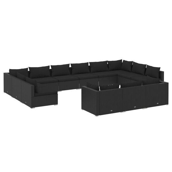 vidaXL 13-tlg. Garten-Lounge-Set mit Kissen Schwarz Poly Rattan
