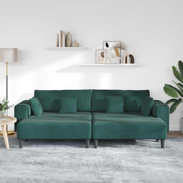 vidaXL Sofa mit Kissen 3 pcs Dunkelgr&uuml;n Samt