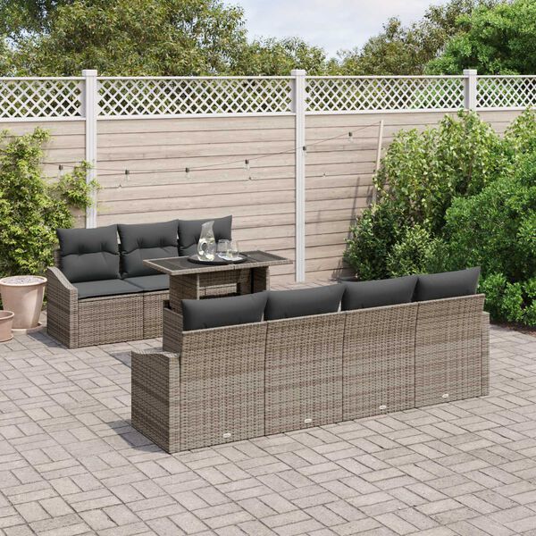 vidaXL Garten-Sofa-Set mit Speicher 8 pcs Grau Poly Rattan