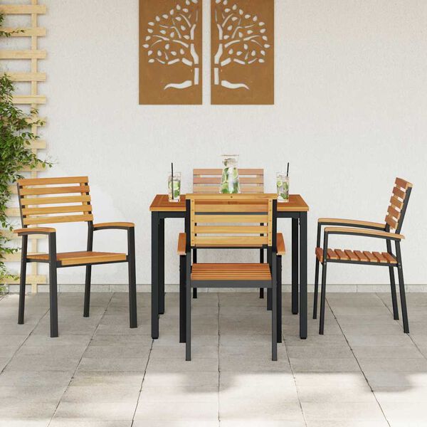 vidaXL Garten Essgruppe 5 pcs Schwarz Massivholz Akazie