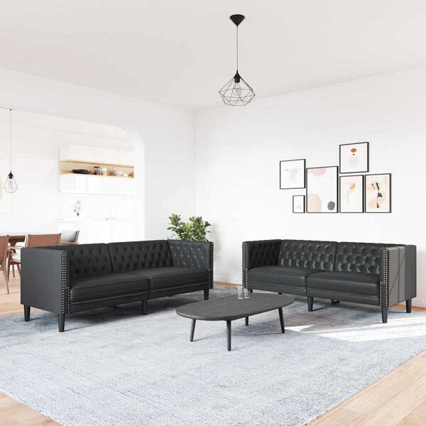 vidaXL Wohnzimmer Couch 2 pcs Schwarz 194 x 74,5 x 70,5 cm Kunstleder