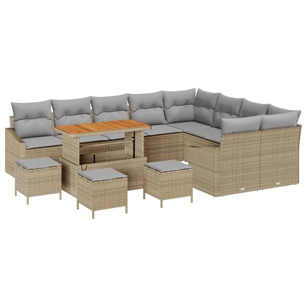 vidaXL Gartensofa-set mit Kissen 13 pcs Beige Poly-Rattan