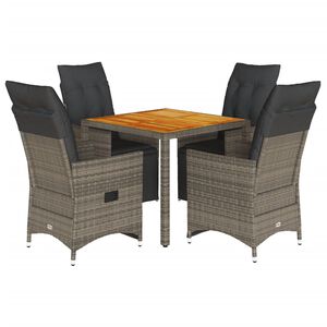 vidaXL 5-tlg. Garten-Bistro-Set mit Kissen Grau Poly Rattan