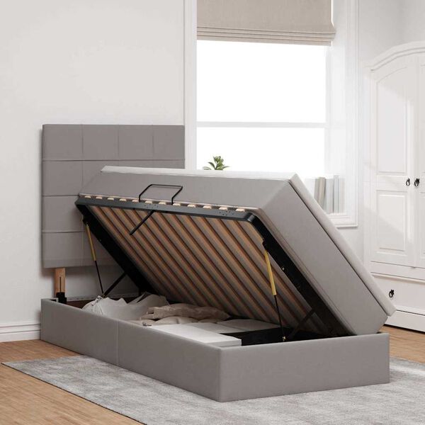 vidaXL Bett mit Stauraum und LED mit LED Taupe 90 x 200 cm Polyester