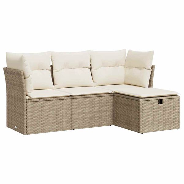 vidaXL 4-tlg. Garten-Sofagarnitur mit Kissen Beige Poly Rattan